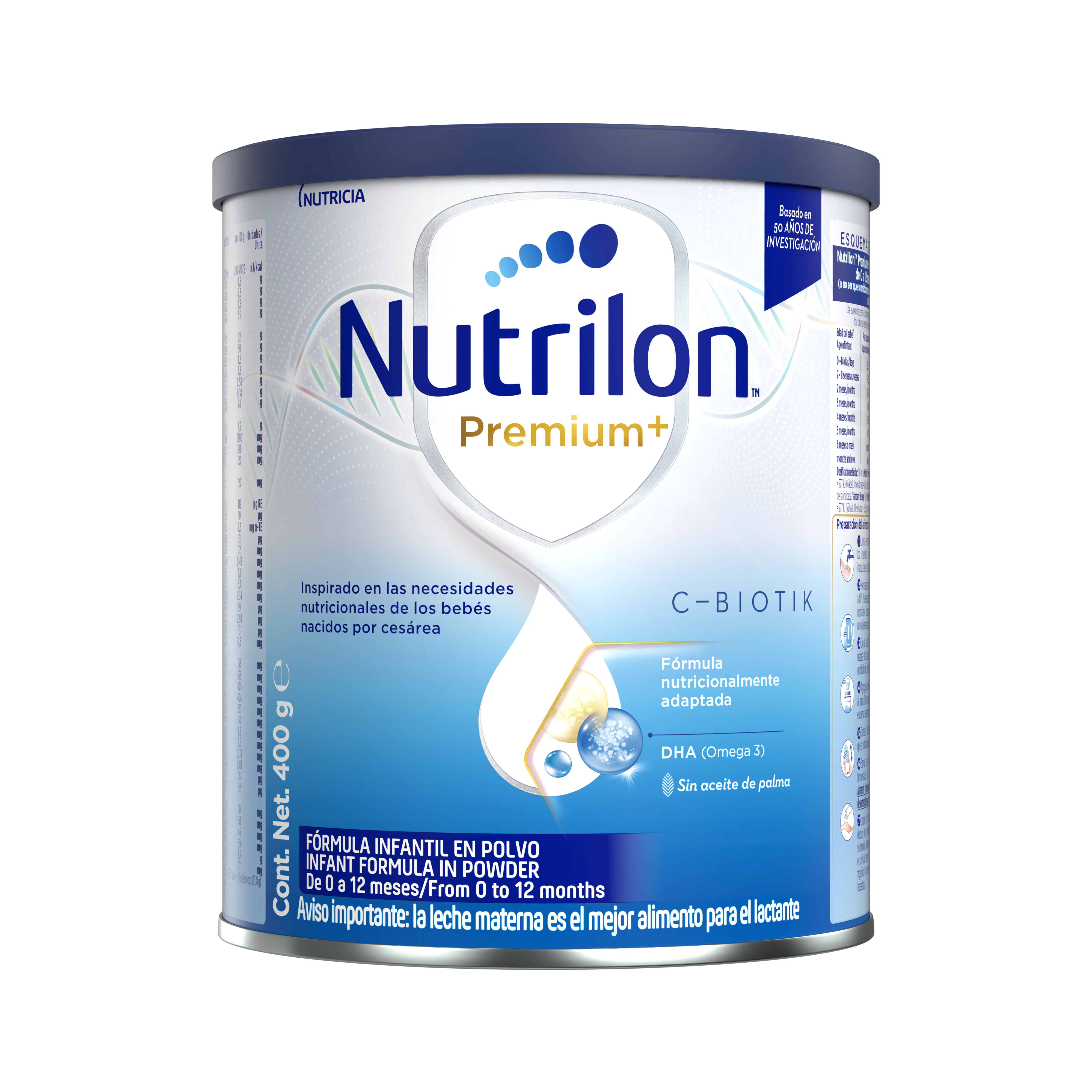 Nutrilon Premium + C-Biotik fórmula en polvo nutricionalmente adaptada para los bebés nacidos por cesárea lata 400g - Nutricia Ecuador