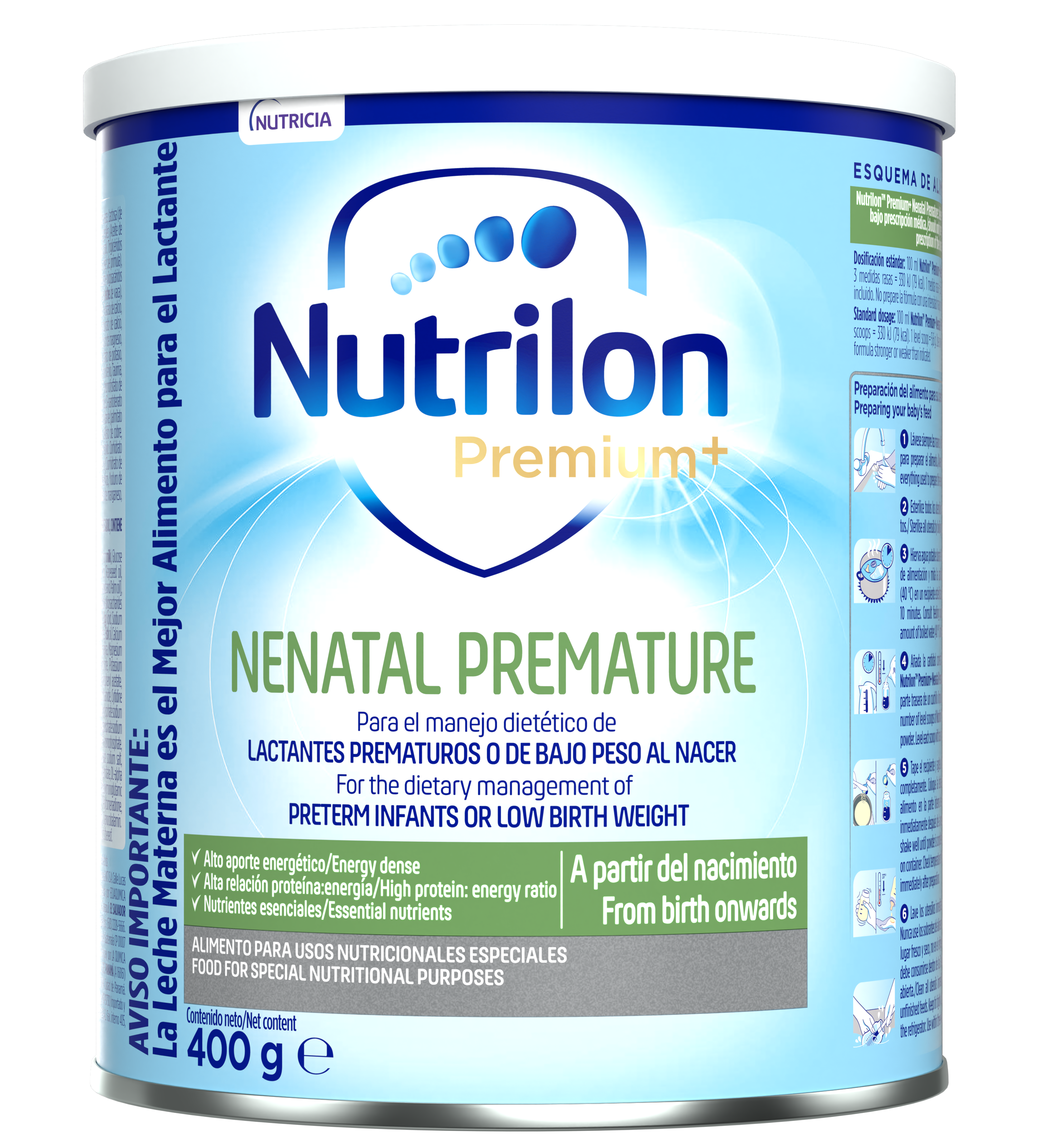 Nutrilon Premium + Nenatal Premature Nutrilon Premature fórmula polvo bebé prematuro bajo peso al nacer lata 400g para bebés a partir del nacimiento - Nutricia Ecuador