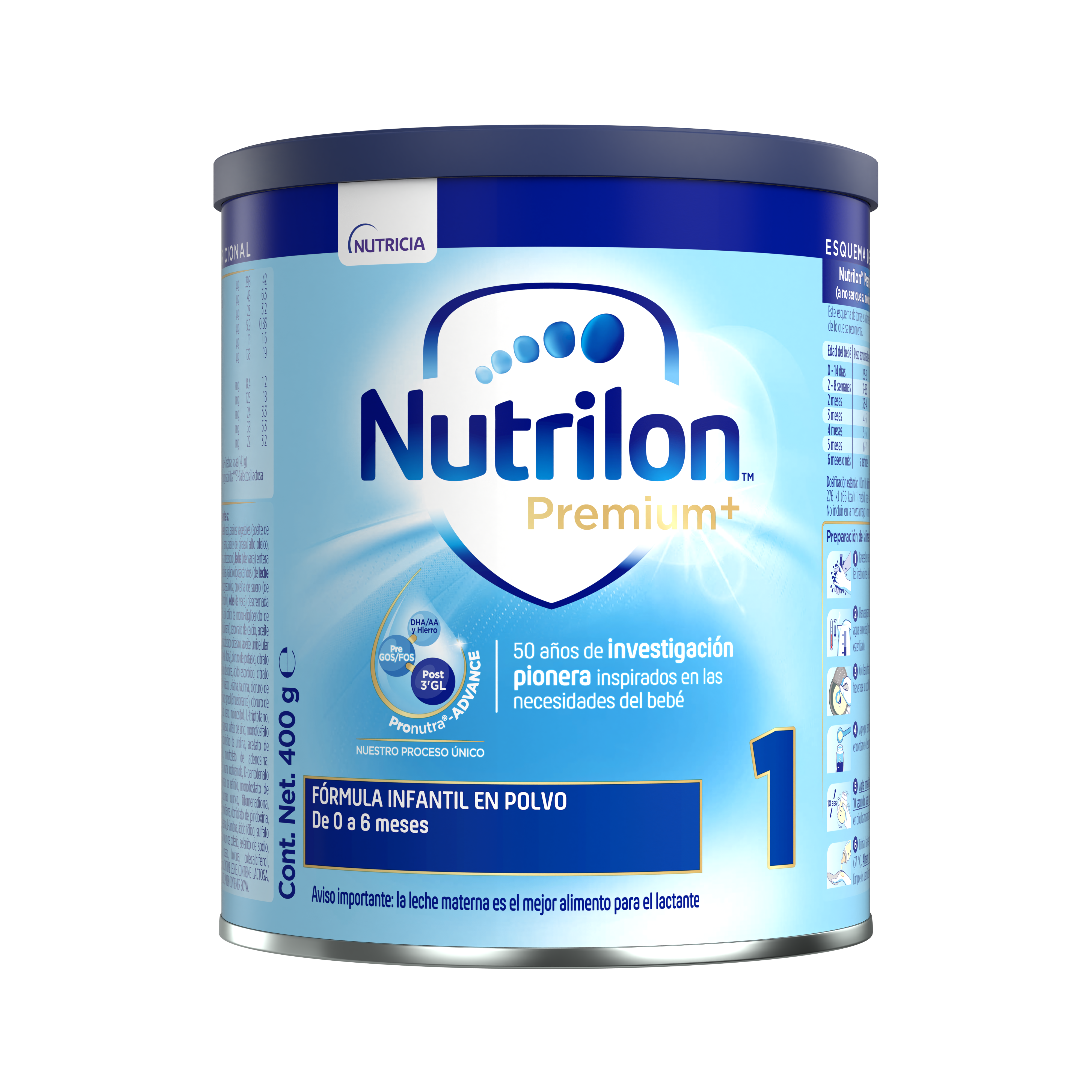 Nutrilon Premium + 1 Nutrilon 1 fórmula infantil polvo etapa 1 inicio lata 400g para bebés 0 a 6 meses - Nutricia Ecuador