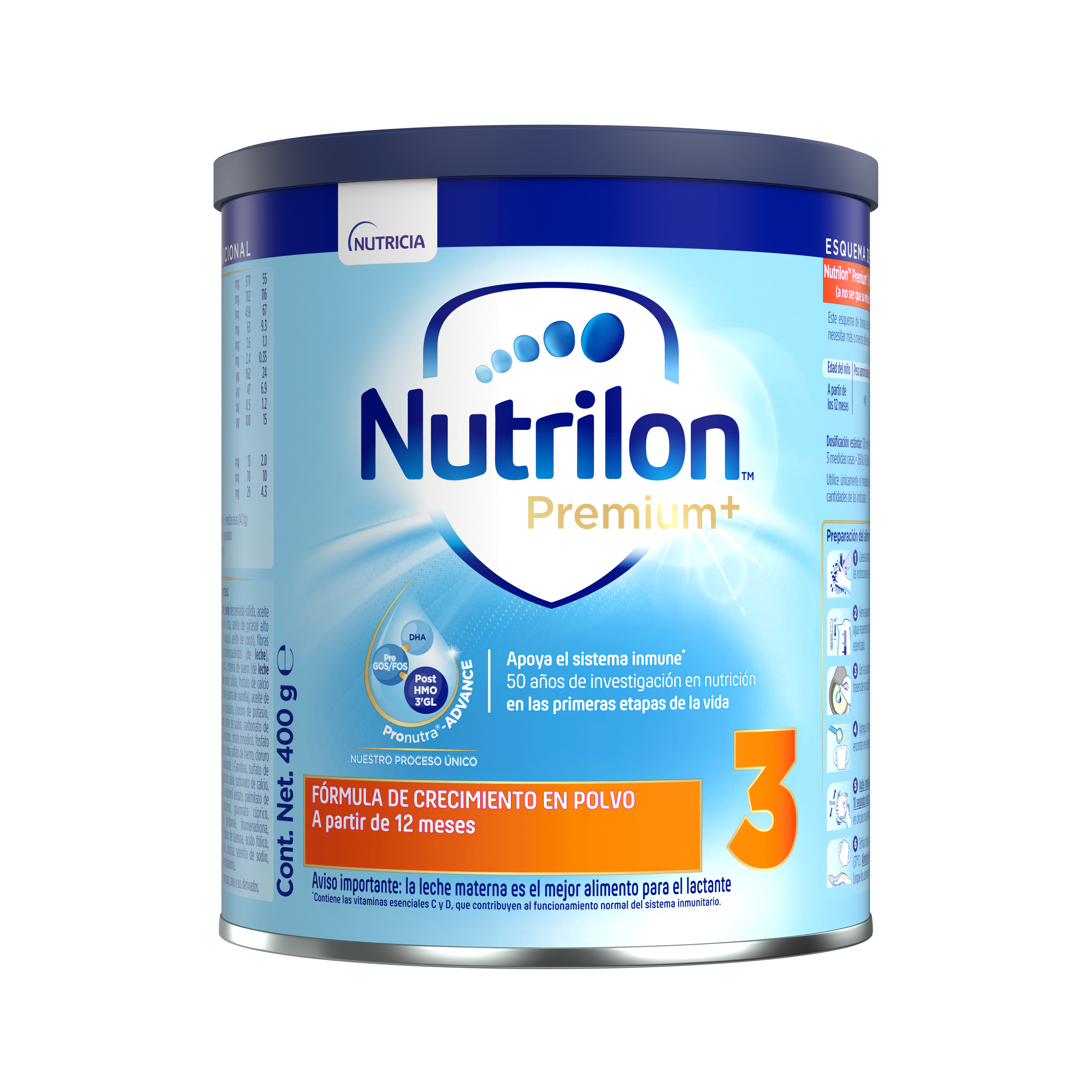 Nutrilon Premium + 3 Nutrilon 3 fórmula crecimiento polvo etapa 3 para niños pequeños lata 400g para bebés desde 12 meses - Nutricia Ecuador