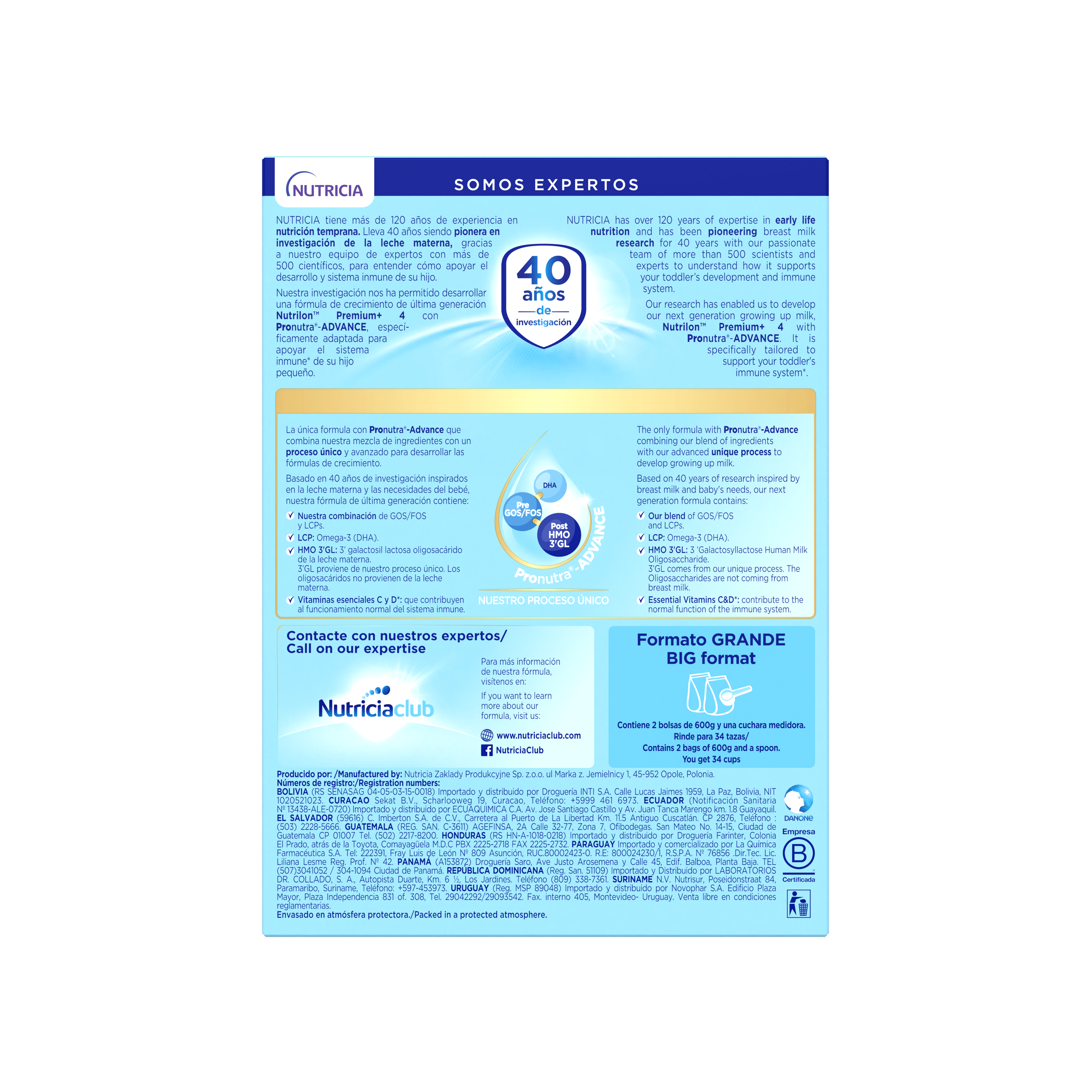 Nutrilon Premium + 4 Nutrilon 4 fórmula crecimiento polvo etapa 4 para niños pequeños caja azul claro rojo 1200g para bebés desde 36 meses – Nutricia Ecuador