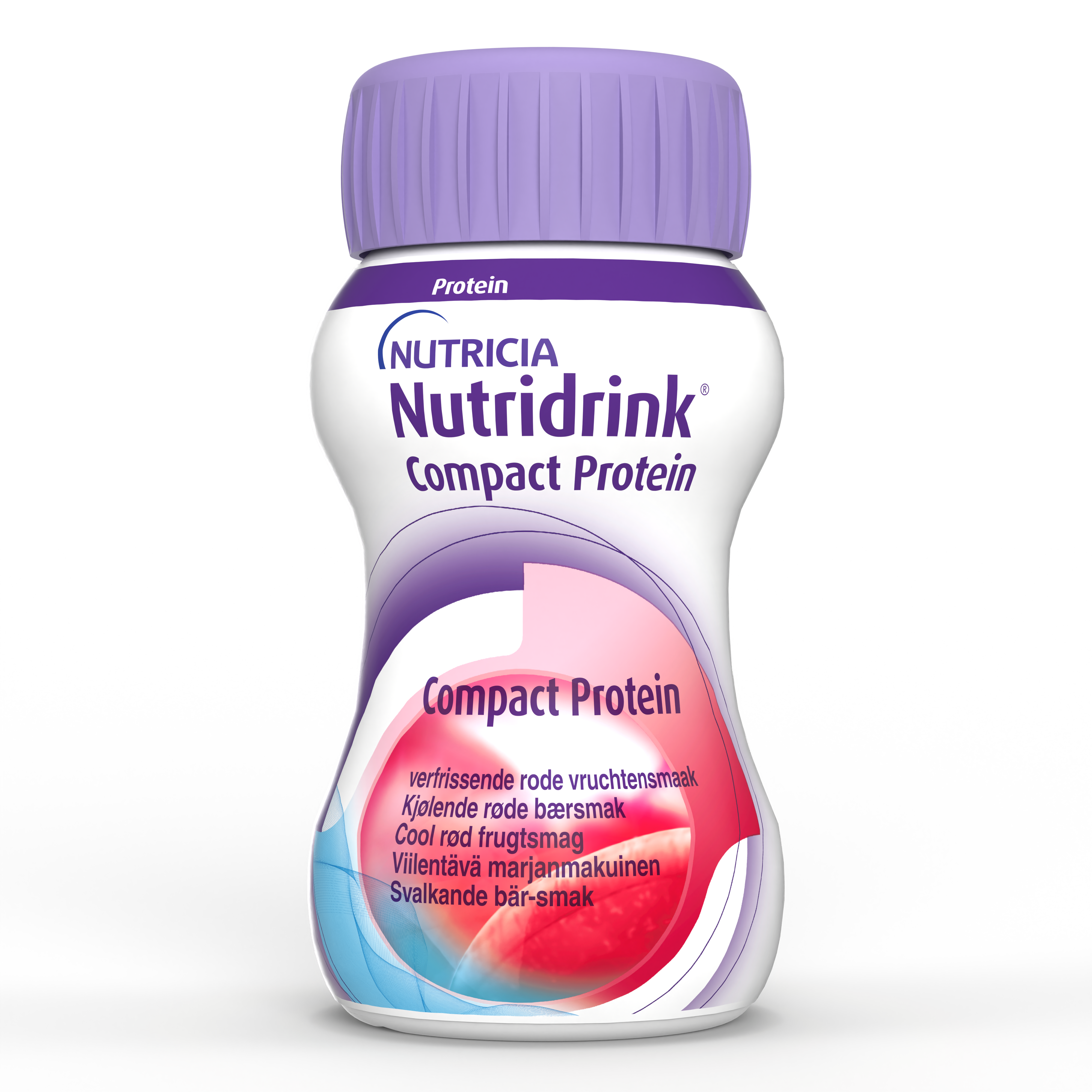 Nutricia Nutridrink Compact Protein – visokokaloričen (2,4 kcal/ml), visokobeljakovinski (18 g beljakovin/125 ml) mlečni napitek, v plastičnih 125 ml plastenkah (okus osvežilno rdeče sadje), živilo za posebne zdravstvene namene za prehransko uravnavanje bolezensko pogojene podhranjenosti. 