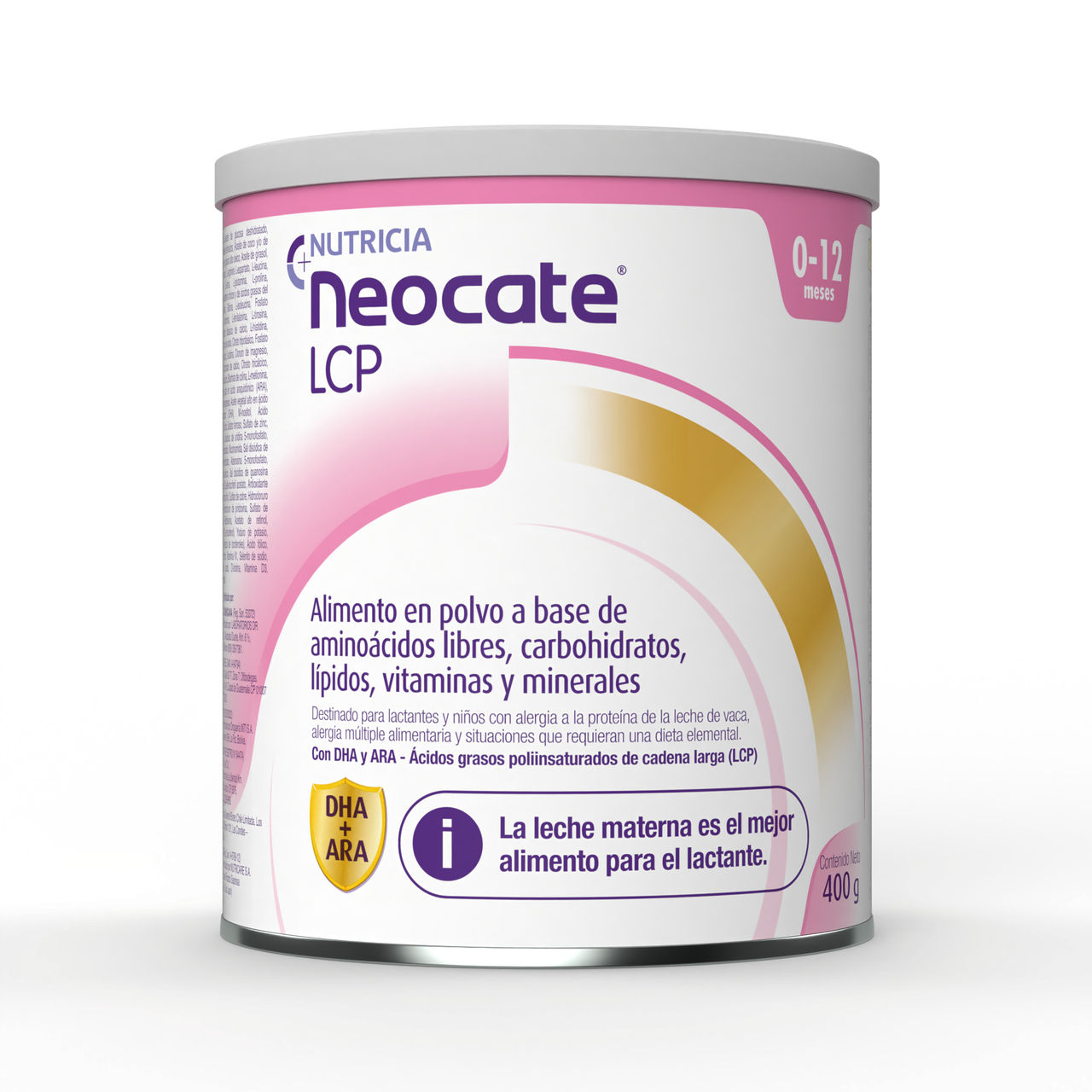 Neocate LCP Fórmula a base de aminoácidos libres (FAA) con DHA y ARA, para lactantes y niños con alergia a la proteína de la leche de vaca, alergia múltiple alimentaria y situaciones que requieran una dieta elemental, fórmula de 0 a 12 meses, lata de 400g