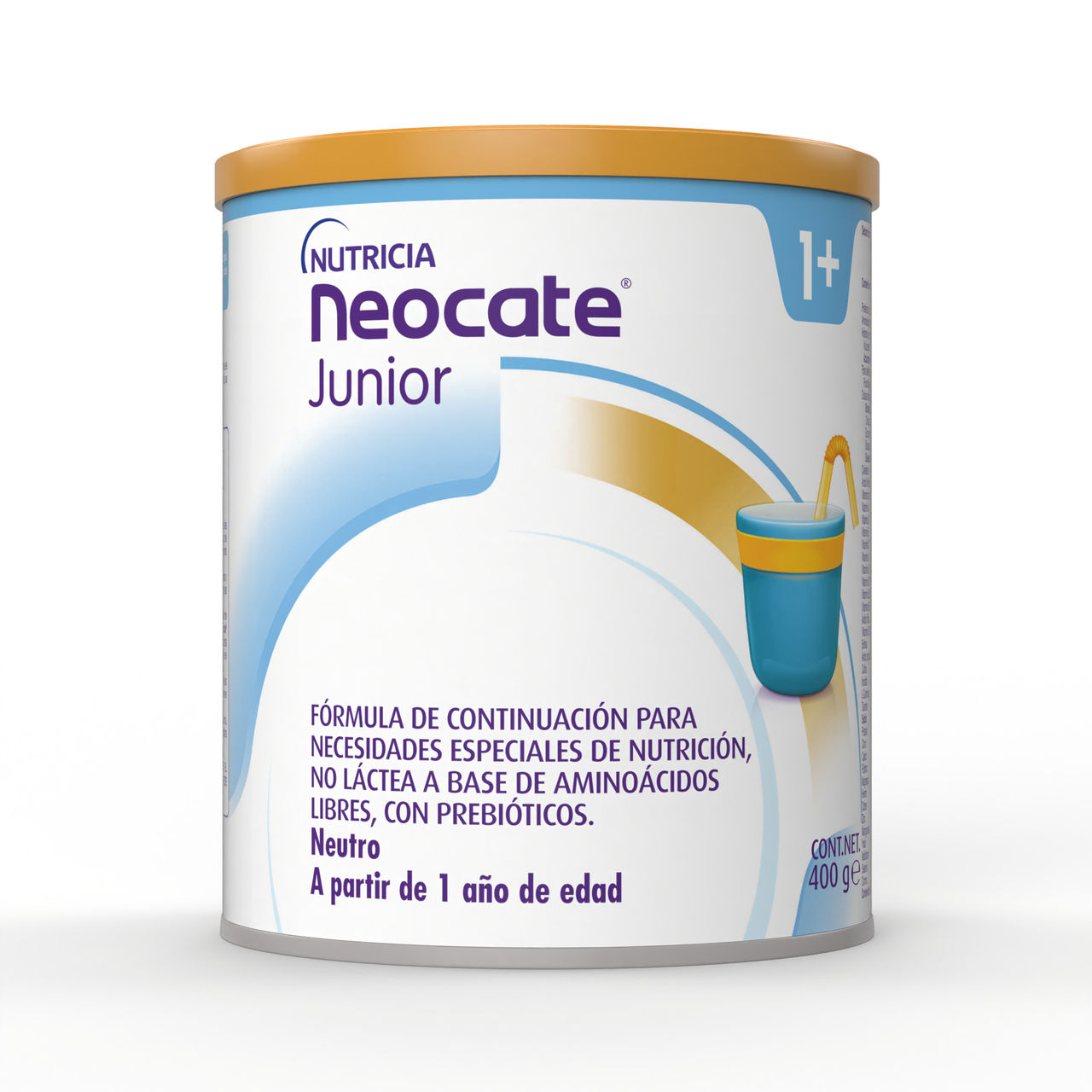 Neocate Junior (con prebióticos) Fórmula para necesidades especiales de nutrición, no láctea a base de aminoácidos libres. Diseñada para niños mayores de 1 año, lata de 400g. 