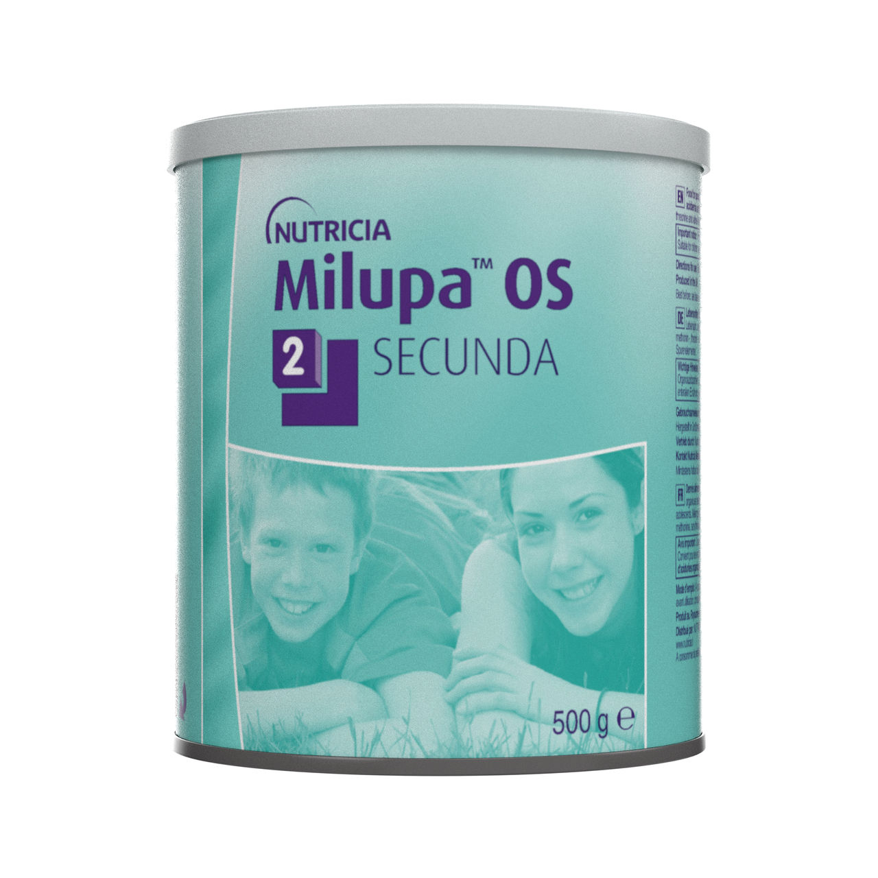 Milupa OS 2 Secunda – prašek brez izoleucina, metionina, treonina in valina, obogaten z vitamini, minerali in elementi v sledovih, v pločevinki 500 g, namenjen prehrani otrok in mladostnikov s presnovnimi motnjami.