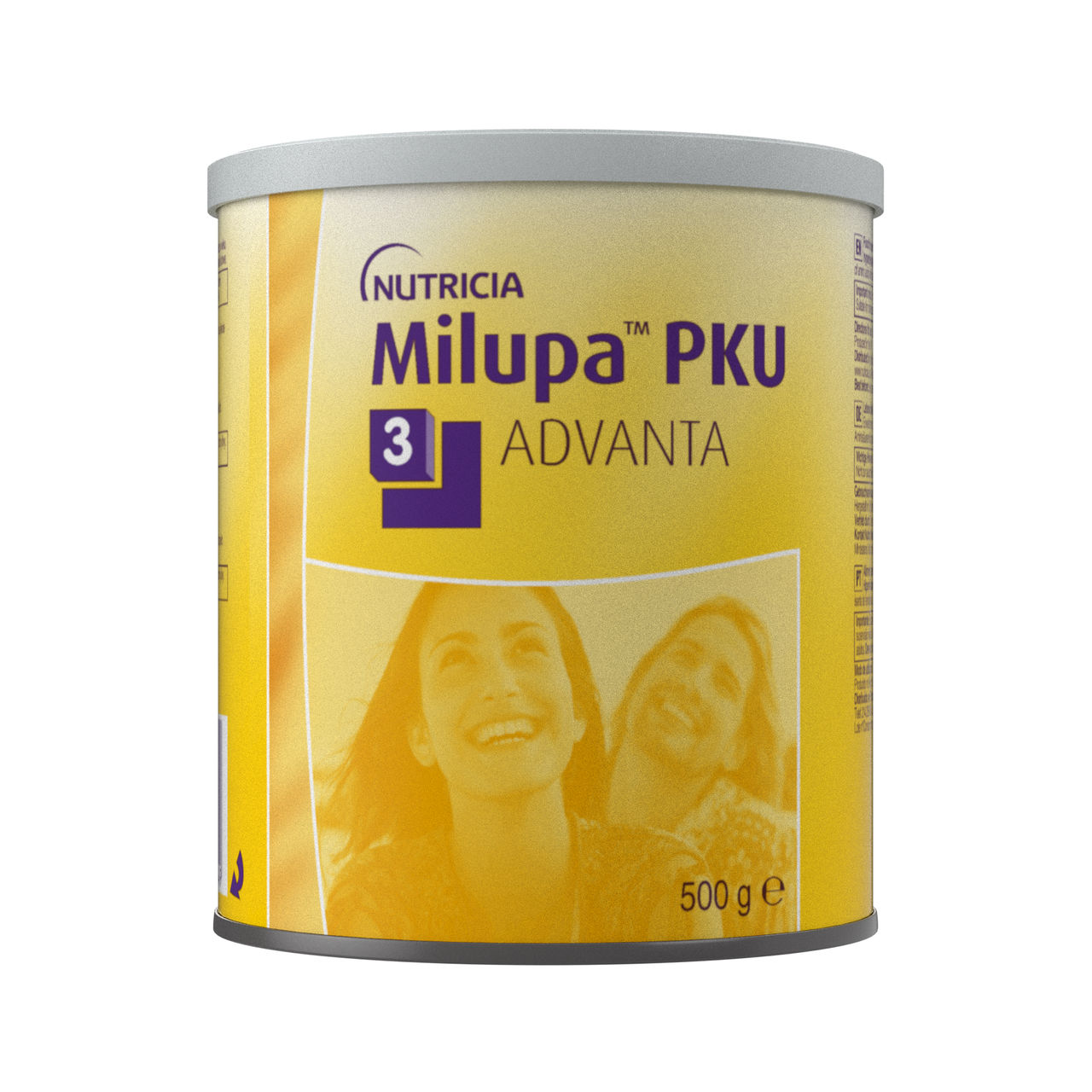 Milupa PKU 3 Advanta – prašek brez fenilalanina za mladostnike od 15. leta starosti in odrasle, obogaten z L-aminokislinami, vitamini, minerali in elementi v sledovih, v pločevinki 500 g, namenjen prehranskem uravnavanju fenilketonurije in hiperfenilalaninemije.