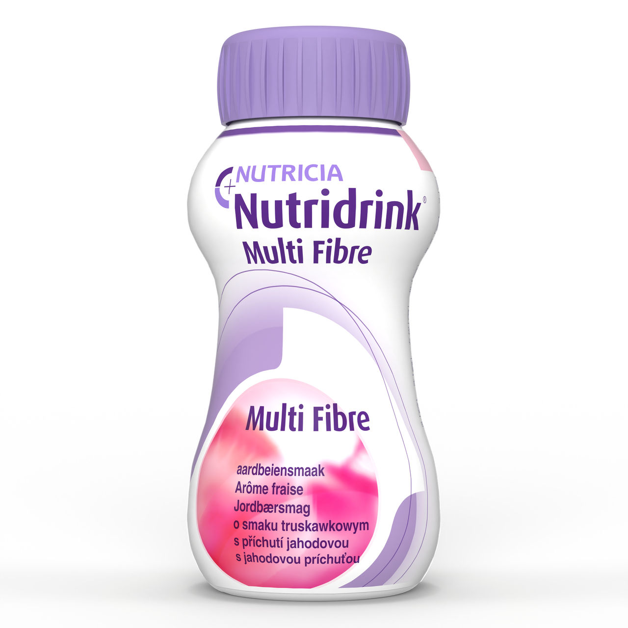 Nutricia Slovenija Nutridrink Multi Fibre – pripravljena visokokalorična (1,5 kcal/ml) mlečna formula obogatena z vlakninami (4,6 g/200 ml iz blend vlaknin MF6: soja, inulin, oligofruktoza, rezistentni škrob), brez glutena in laktoze, v 200‑ml plastični embalaži (okus jagoda, vanilija ali čokolada), živilo za posebne zdravstvene namene pri prehranskem uravnavanju bolezensko pogojene podhranjenosti – primerno kot edini ali dodaten vir prehrane. 